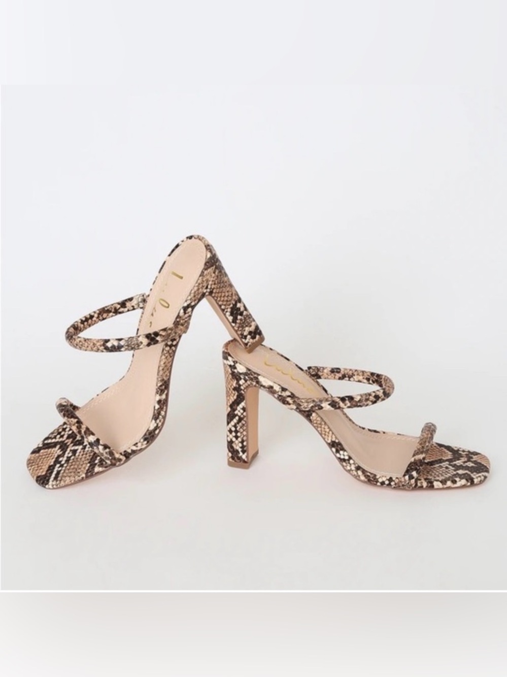 Snake-Print Strappy High Heel Sandals - Brown
